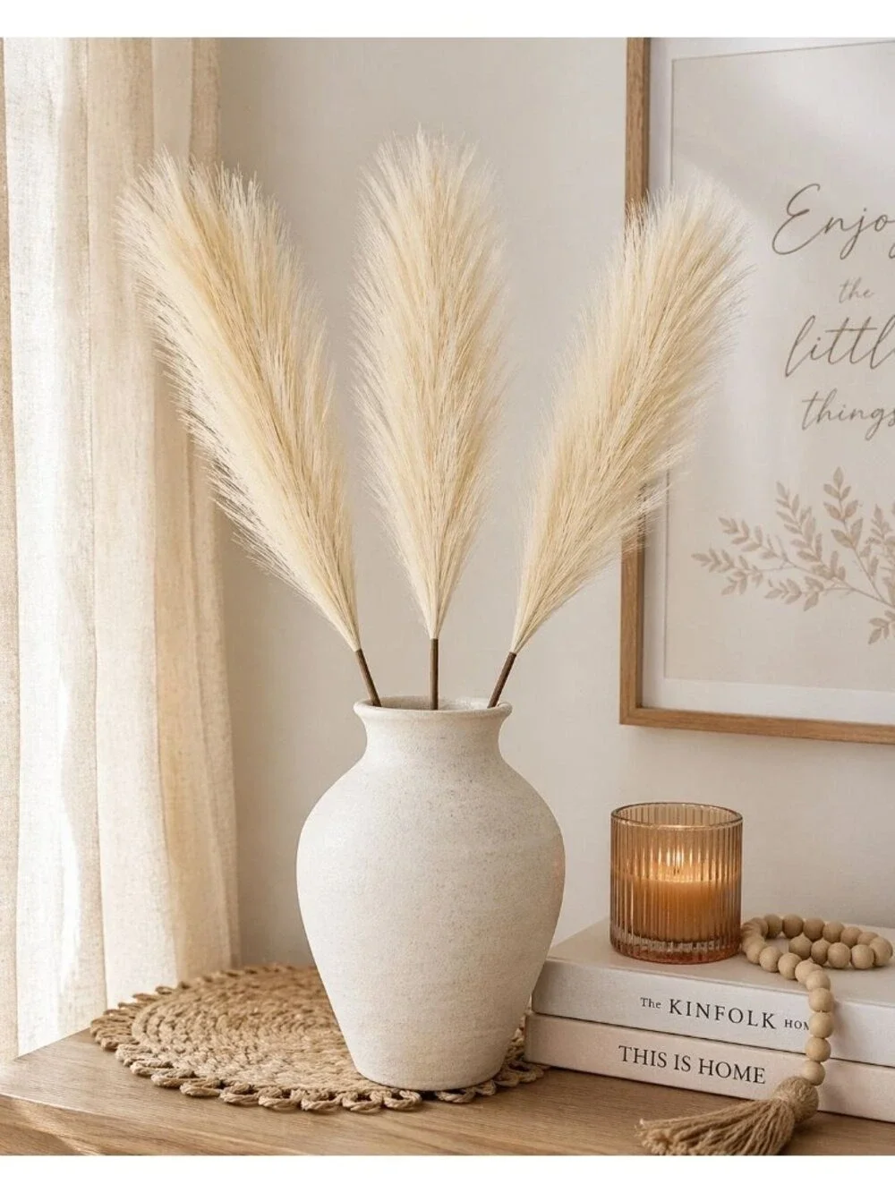 Cream Pampas Grass 3 Stem Faux Pampas Beige Neutral Vase Filler Farmhouse